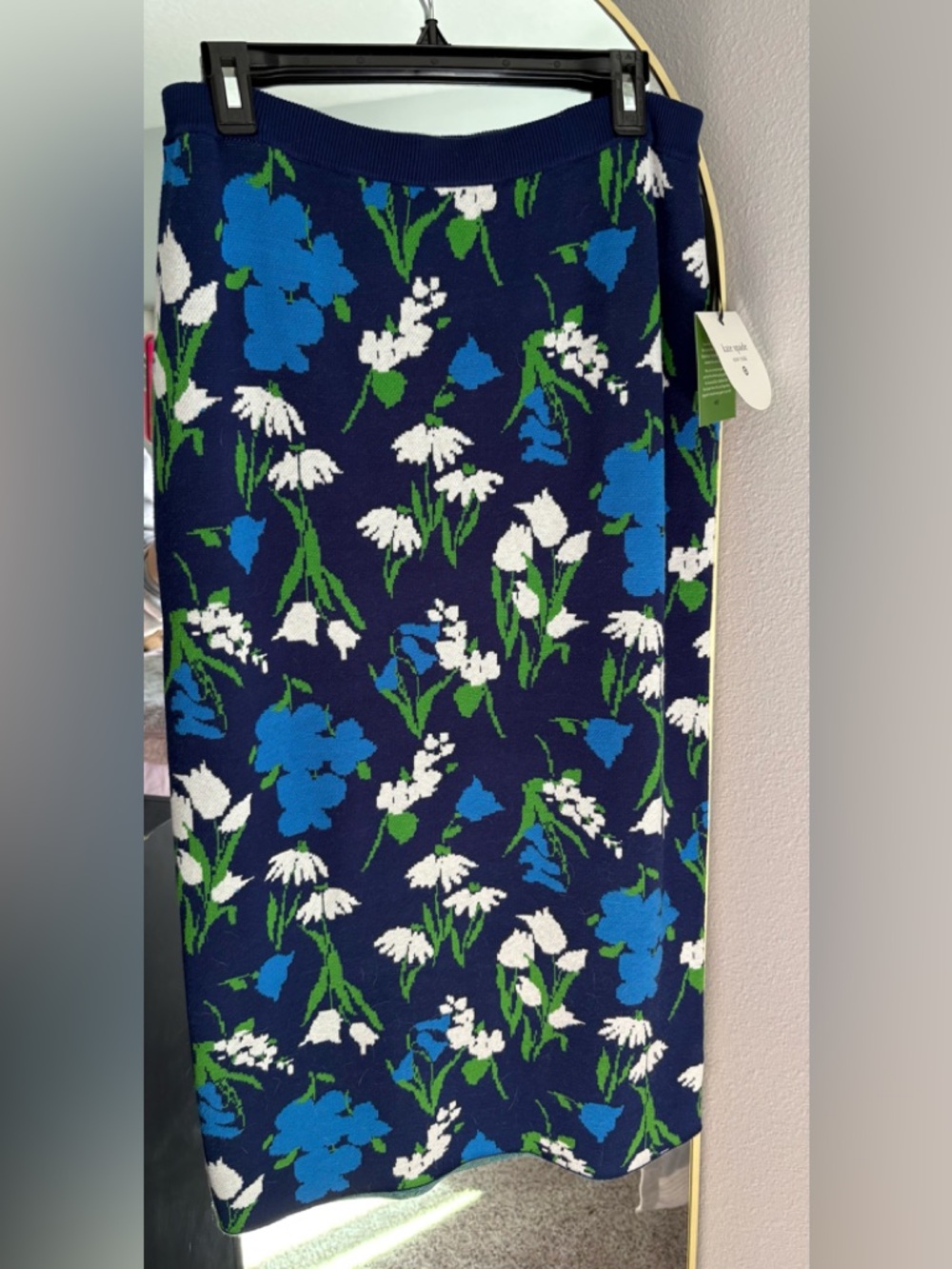 Kate Spade Navy Blue Floral Pencil Skirt with White & Bright Blue Flowers